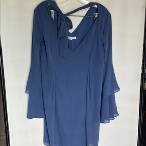 BCBGeneration Blue Sheath Dress with Bell Sleeves and V-Neck